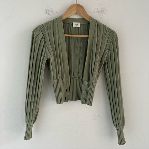 Aritzia Wilfred New Front Plunge Cardigan XXS Silver Sage Green - Picture 4 of 6